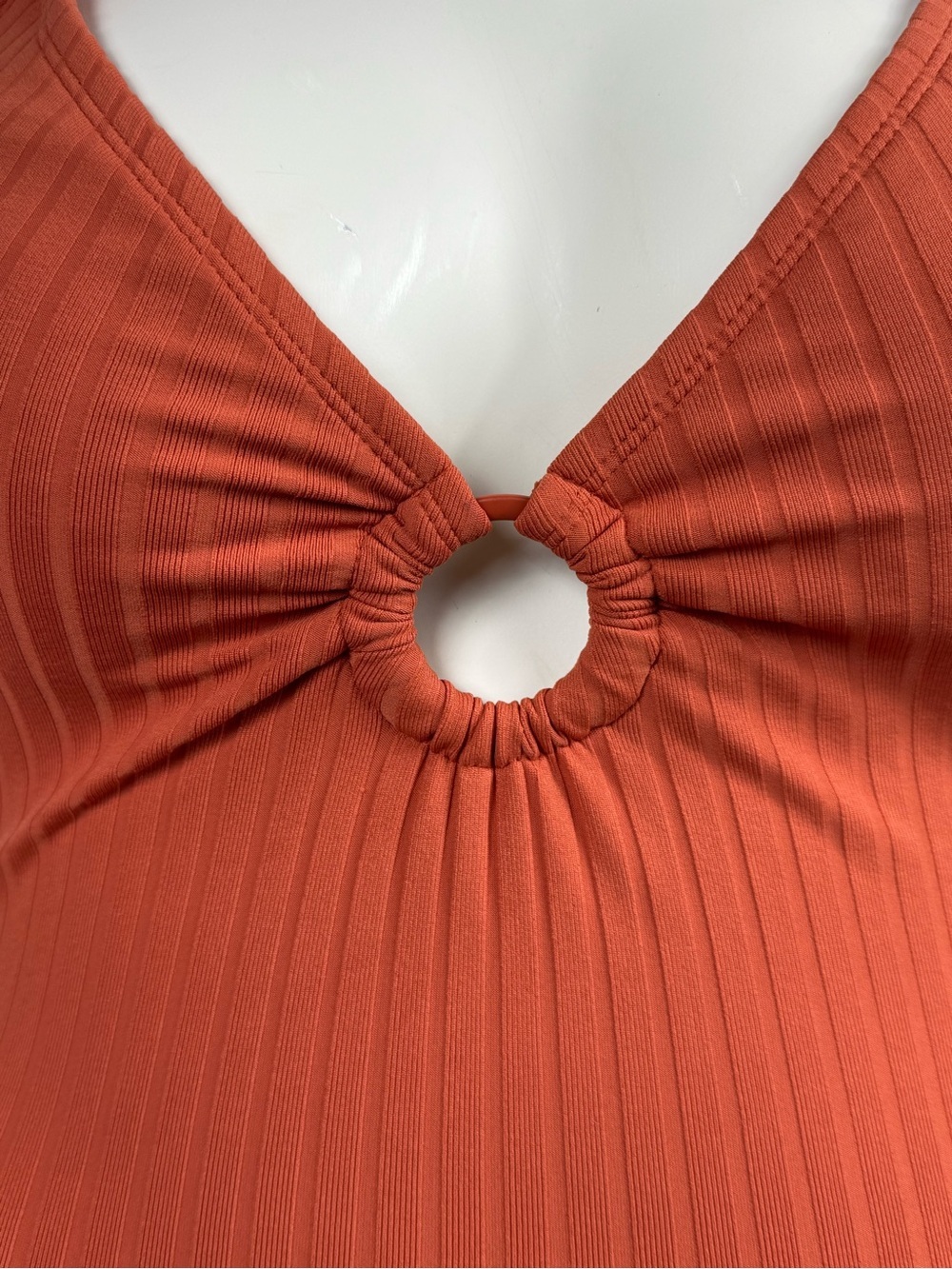 Kona Sol Ribbed One Piece Swimsuit Rust Cutout Open Back Size Small - Picture 4 of 12